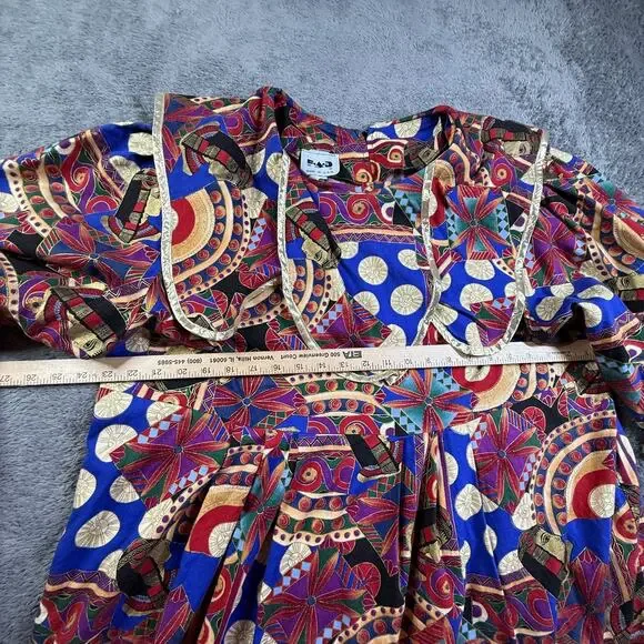 FAD Vtg 80s Womens XL Egyptian Pharaoh Art Print Blouse Tiered Sleeve Top - Picture 8 of 9